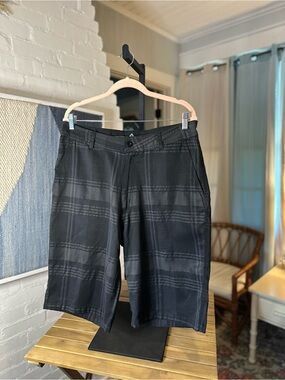 Swiss Cross Black and Grey Plaid Swim Trunks